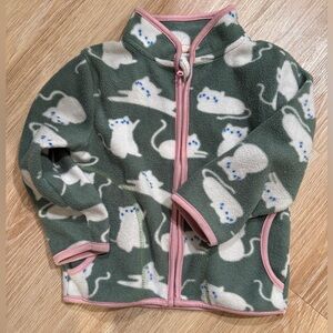 Kids Fleece Jacket with Cat Print - Green and Pink